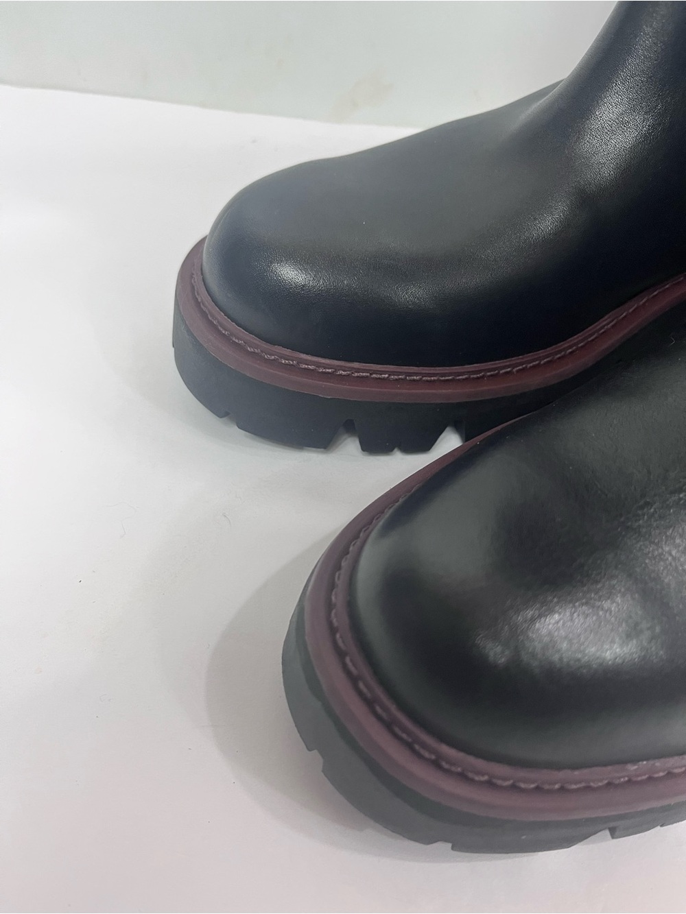Arezzo Bailey Mid Black Leather Tractor Boots - Picture 5 of 9